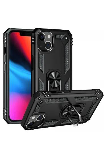 Newface iPhone 14 Plus Kılıf Sofya Yüzüklü Silikon Kapak - Siyah resmi