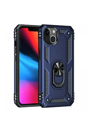 Newface iPhone 14 Plus Kılıf Sofya Yüzüklü Silikon Kapak - Lacivert resmi