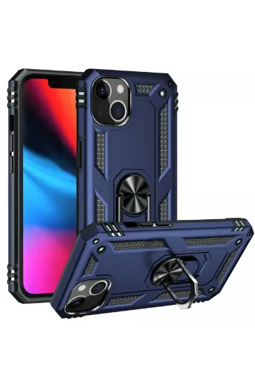 Newface iPhone 14 Plus Kılıf Sofya Yüzüklü Silikon Kapak - Lacivert resmi