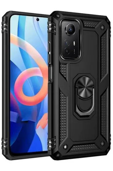 Newface Xiaomi Redmi Note 12S Kılıf Sofya Yüzüklü Silikon Kapak - Siyah resmi