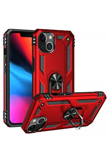 Newface iPhone 14 Plus Kılıf Sofya Yüzüklü Silikon Kapak - Kırmızı resmi