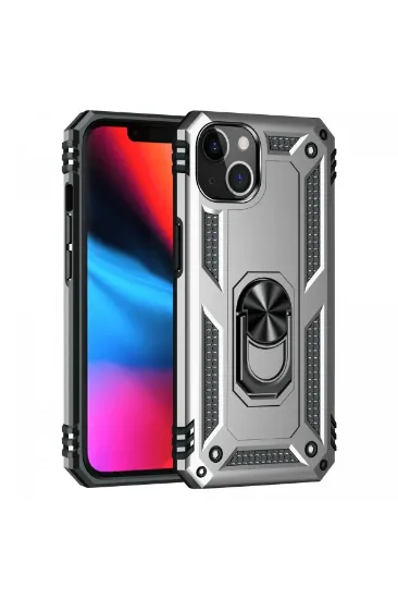 Newface iPhone 14 Plus Kılıf Sofya Yüzüklü Silikon Kapak - Gümüş resmi