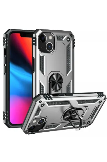 Newface iPhone 14 Plus Kılıf Sofya Yüzüklü Silikon Kapak - Gümüş resmi
