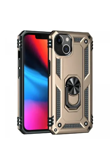 Newface iPhone 14 Plus Kılıf Sofya Yüzüklü Silikon Kapak - Gold resmi