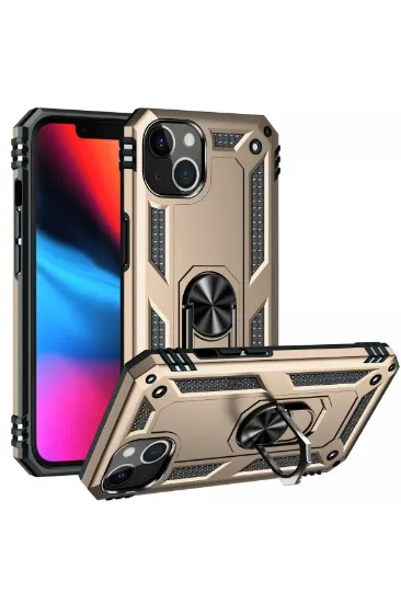 Newface iPhone 14 Plus Kılıf Sofya Yüzüklü Silikon Kapak - Gold resmi