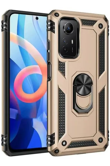Newface Xiaomi Redmi Note 12S Kılıf Sofya Yüzüklü Silikon Kapak - Gold resmi