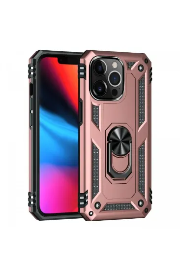 Newface iPhone 14 Pro Kılıf Sofya Yüzüklü Silikon Kapak - Rose resmi