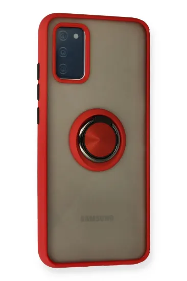 Newface Samsung Galaxy A02S Kılıf Montreal Yüzüklü Silikon Kapak - Kırmızı resmi