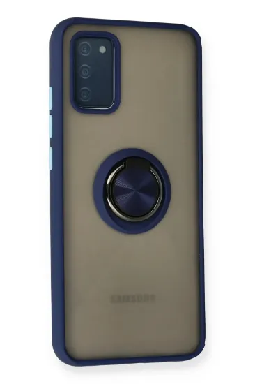 Newface Samsung Galaxy A02S Kılıf Montreal Yüzüklü Silikon Kapak - Lacivert resmi