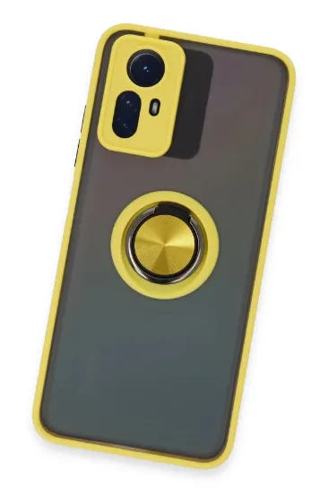 Newface Xiaomi Redmi Note 12S Kılıf Montreal Yüzüklü Silikon Kapak - Sarı resmi