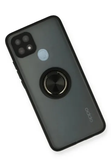 Newface Oppo A15 Kılıf Montreal Yüzüklü Silikon Kapak - Siyah resmi