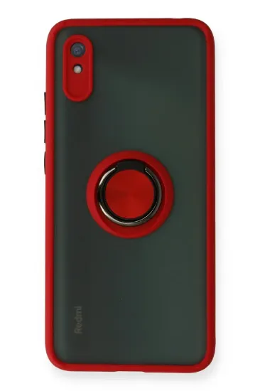 Newface Xiaomi Redmi 9A Kılıf Montreal Yüzüklü Silikon Kapak - Kırmızı resmi