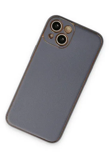 Newface iPhone 14 Plus Kılıf Coco Deri Silikon Kapak - Gri resmi