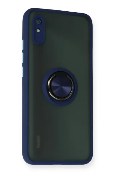Newface Xiaomi Redmi 9A Kılıf Montreal Yüzüklü Silikon Kapak - Lacivert resmi