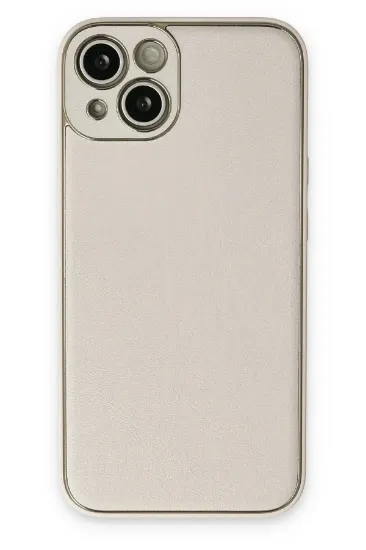 Newface iPhone 14 Plus Kılıf Coco Deri Silikon Kapak - Beyaz resmi