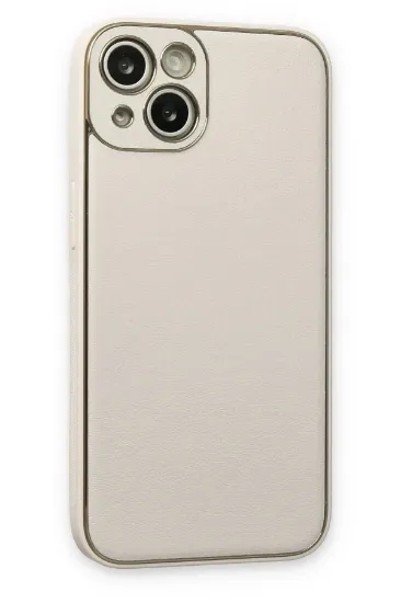Newface iPhone 14 Plus Kılıf Coco Deri Silikon Kapak - Beyaz resmi