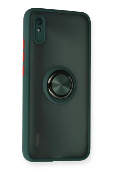 Newface Xiaomi Redmi 9A Kılıf Montreal Yüzüklü Silikon Kapak - Yeşil resmi