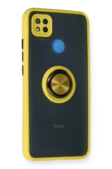 Newface Xiaomi Redmi 9C Kılıf Montreal Yüzüklü Silikon Kapak - Sarı resmi