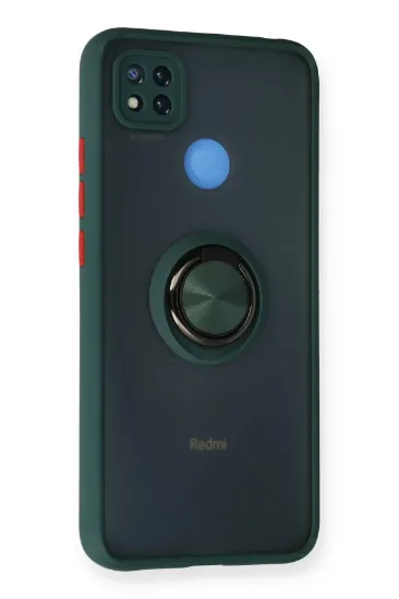 Newface Xiaomi Redmi 9C Kılıf Montreal Yüzüklü Silikon Kapak - Yeşil resmi