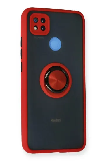 Newface Xiaomi Redmi 9C Kılıf Montreal Yüzüklü Silikon Kapak - Kırmızı resmi