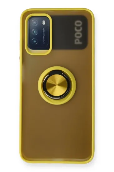 Newface Xiaomi Redmi 9T Kılıf Montreal Yüzüklü Silikon Kapak - Sarı resmi