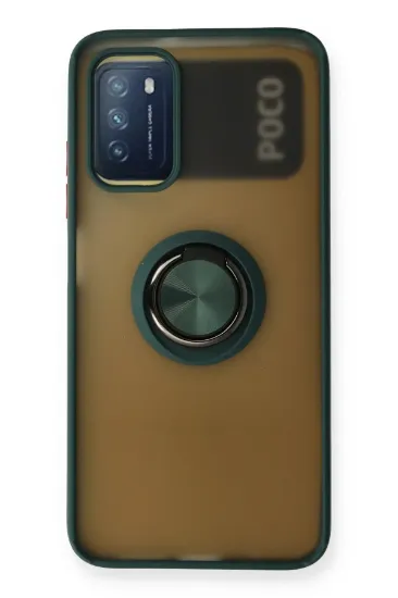 Newface Xiaomi Redmi 9T Kılıf Montreal Yüzüklü Silikon Kapak - Yeşil resmi