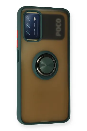 Newface Xiaomi Redmi 9T Kılıf Montreal Yüzüklü Silikon Kapak - Yeşil resmi