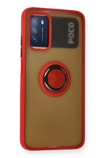 Newface Xiaomi Redmi 9T Kılıf Montreal Yüzüklü Silikon Kapak - Kırmızı resmi