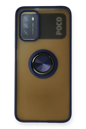 Newface Xiaomi Redmi 9T Kılıf Montreal Yüzüklü Silikon Kapak - Lacivert resmi