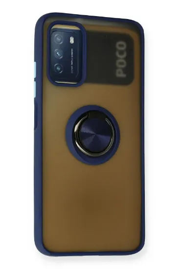 Newface Xiaomi Redmi 9T Kılıf Montreal Yüzüklü Silikon Kapak - Lacivert resmi