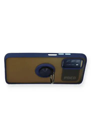 Newface Xiaomi Redmi 9T Kılıf Montreal Yüzüklü Silikon Kapak - Lacivert resmi