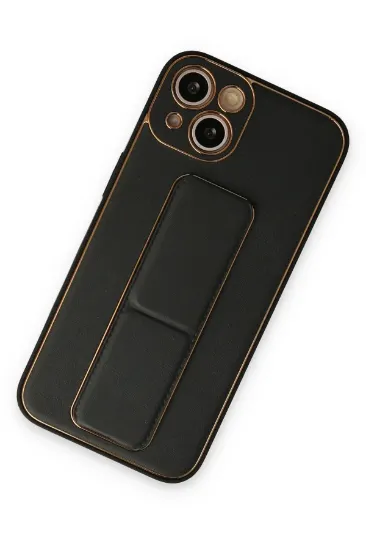 Newface iPhone 14 Plus Kılıf Coco Deri Standlı Kapak - Siyah resmi