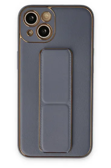 Newface iPhone 14 Plus Kılıf Coco Deri Standlı Kapak - Gri resmi