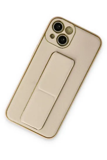 Newface iPhone 14 Plus Kılıf Coco Deri Standlı Kapak - Gold resmi