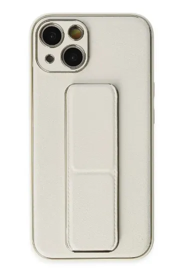 Newface iPhone 14 Plus Kılıf Coco Deri Standlı Kapak - Beyaz resmi
