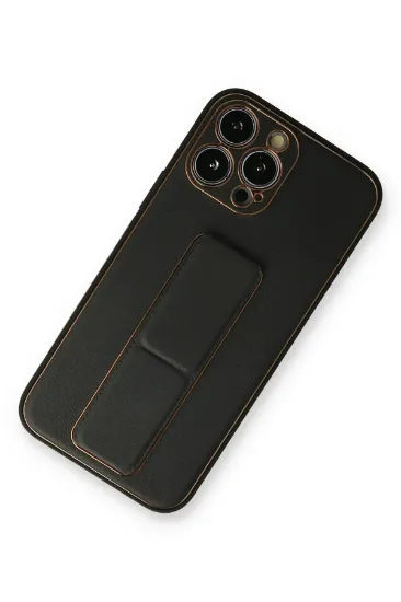 Newface iPhone 14 Pro Kılıf Coco Deri Standlı Kapak - Siyah resmi