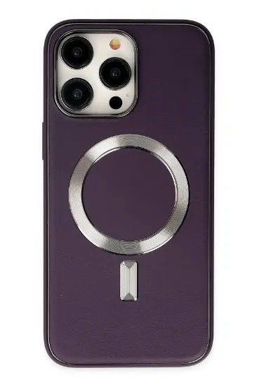 Newface iPhone 14 Pro Max Kılıf Coco Deri Magneticsafe Silikon - Derin Mor resmi