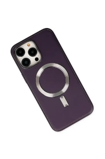 Newface iPhone 14 Pro Max Kılıf Coco Deri Magneticsafe Silikon - Derin Mor resmi
