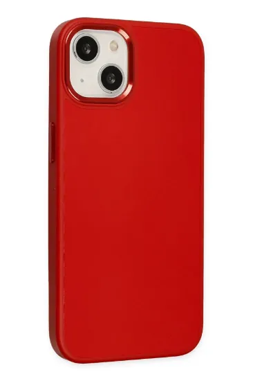 Newface iPhone 14 Plus Kılıf Asya Deri Silikon - Kırmızı resmi