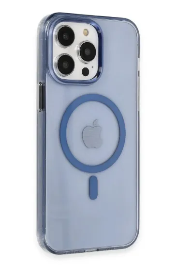 Newface iPhone 13 Pro Max Kılıf Tron Şeffaf Magsafe Kapak - Mavi resmi
