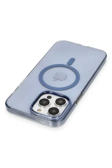 Newface iPhone 13 Pro Max Kılıf Tron Şeffaf Magsafe Kapak - Mavi resmi