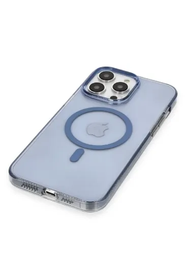 Newface iPhone 13 Pro Max Kılıf Tron Şeffaf Magsafe Kapak - Mavi resmi