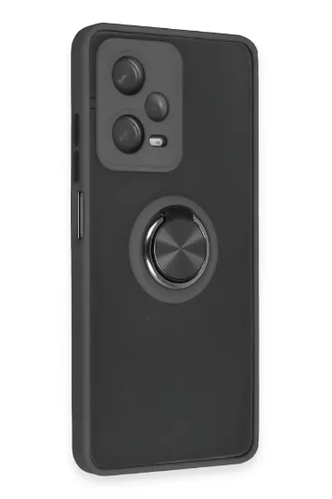 Newface Xiaomi Redmi Note 12 5G Kılıf Montreal Yüzüklü Silikon Kapak - Siyah resmi