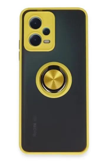 Newface Xiaomi Redmi Note 12 5G Kılıf Montreal Yüzüklü Silikon Kapak - Sarı resmi