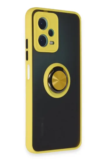 Newface Xiaomi Redmi Note 12 5G Kılıf Montreal Yüzüklü Silikon Kapak - Sarı resmi