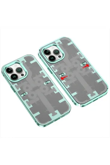 Newface iPhone 13 Pro Kılıf Mekanik Bumper Kapak - Yeşil resmi