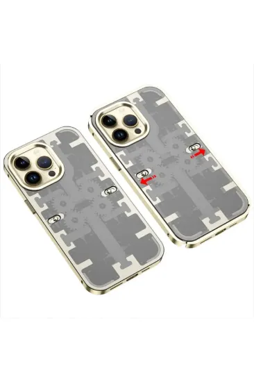 Newface iPhone 13 Pro Max Kılıf Mekanik Bumper Kapak - Gold resmi