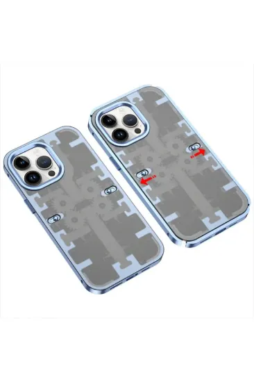 Newface iPhone 13 Pro Max Kılıf Mekanik Bumper Kapak - Mavi resmi