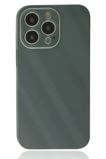 Newface iPhone 14 Pro Max Kılıf Glass Kapak - Koyu Yeşil resmi
