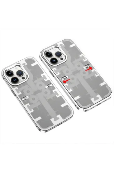 Newface iPhone 14 Pro Max Kılıf Mekanik Bumper Kapak - Gümüş resmi
